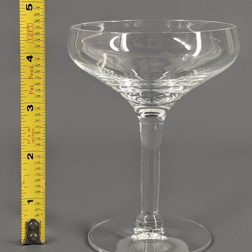 Set of 7 Clear Glass Champagne Coupes Wide Bowl Stemmed Cocktail Glasses